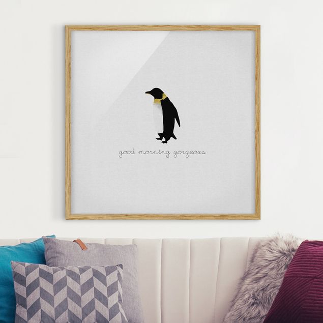 Indrammede plakater sort og hvid Penguin Quote Good Morning Gorgeous
