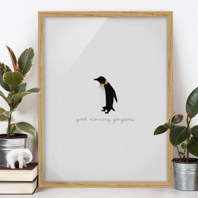 Indrammede plakater sort og hvid Penguin Quote Good Morning Gorgeous