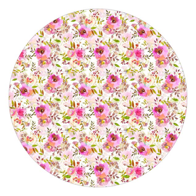 Tapet mønster Pink Watercolour Flowers