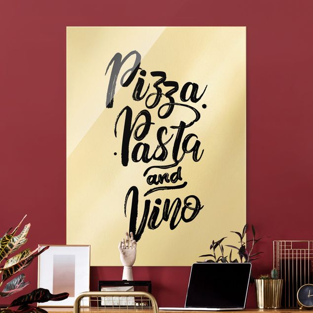 Glasbilleder sort og hvid Pizza Pasta And Vino