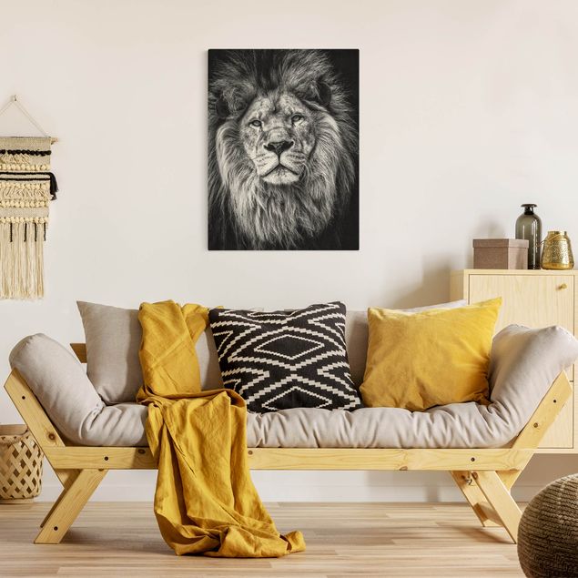 Billeder på lærred sort og hvid Portrait Lion Black And White