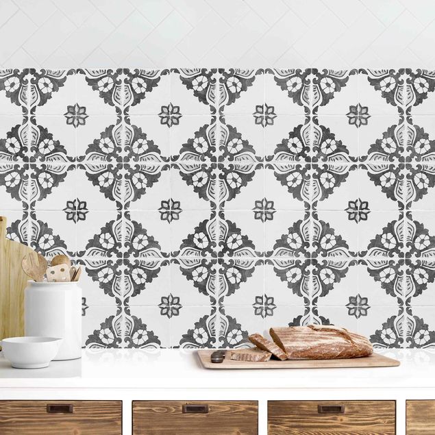 køkken dekorationer Portuguese Vintage Ceramic Tiles - Sintra Black And White