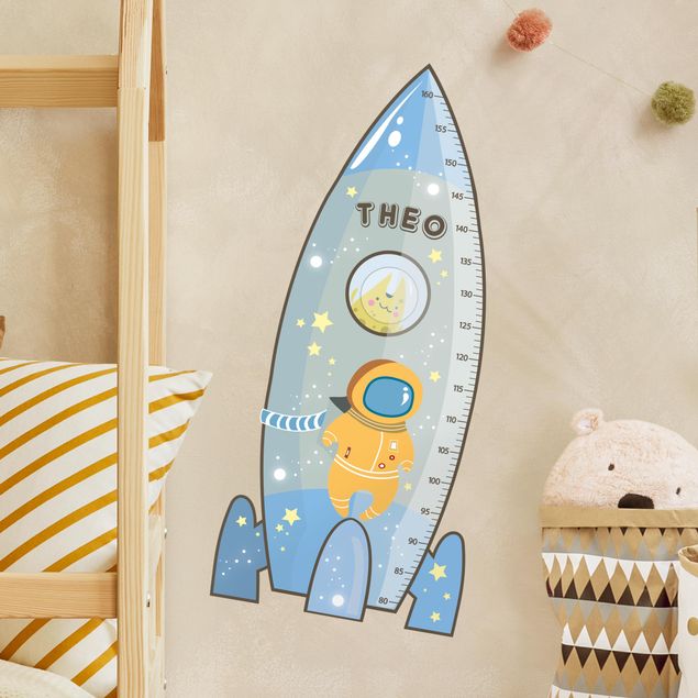 Wallstickers målestave Rocket blue with custom name