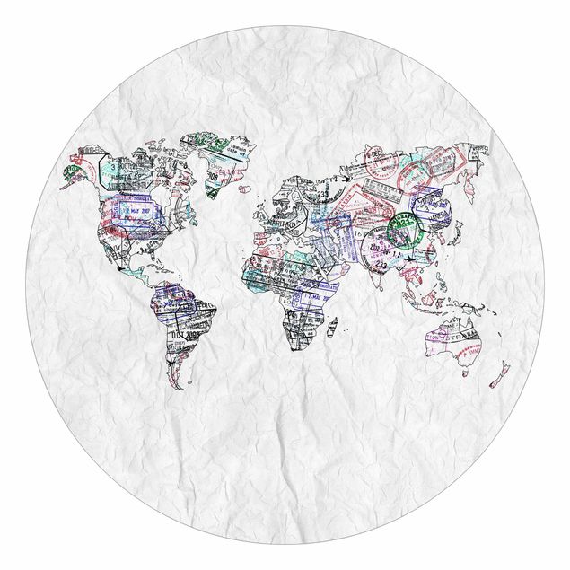 Fototapet hvid Passport Stamp World Map
