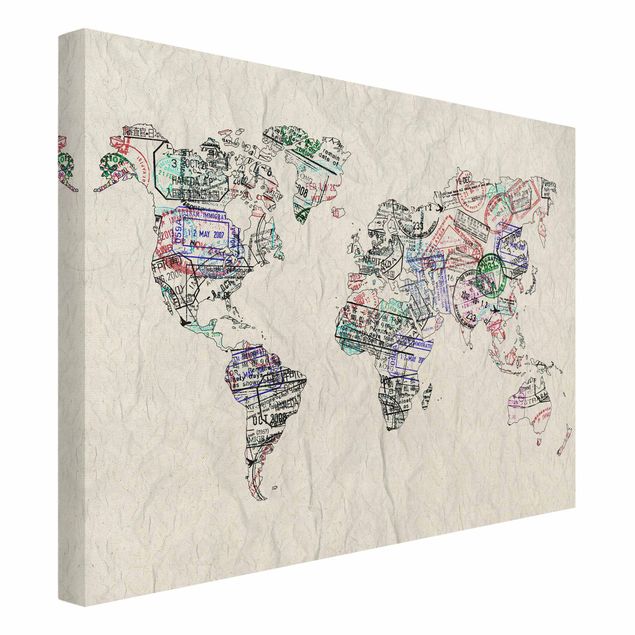Lærredsbilleder Passport Stamp World Map