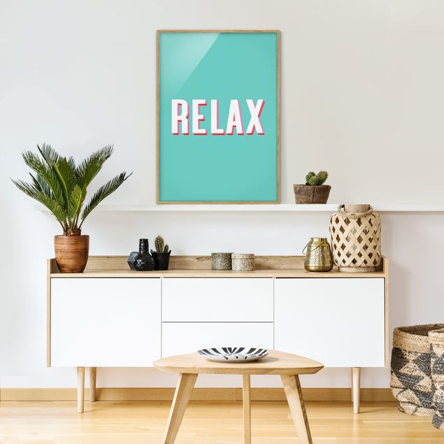 Indrammede plakater ordsprog Relax Typo On Blue