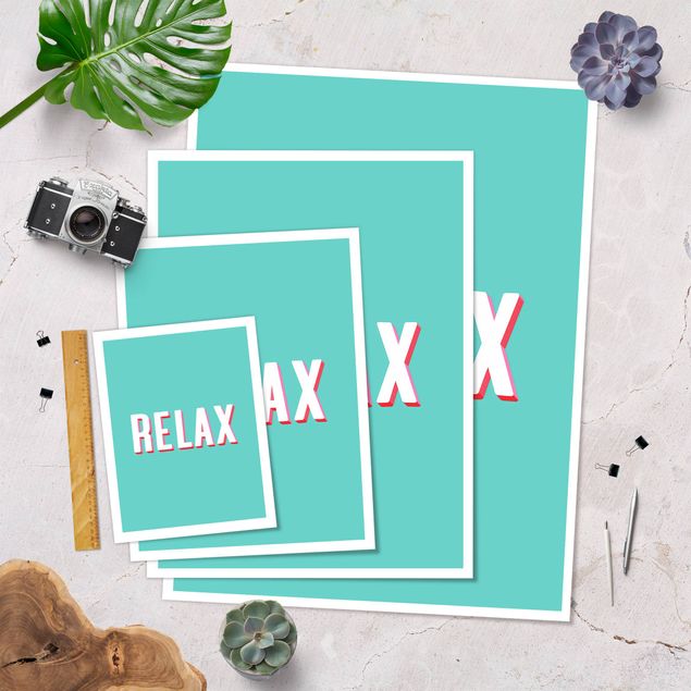 Plakater Relax Typo On Blue
