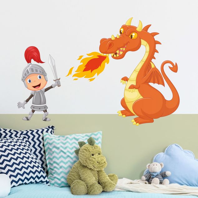 Wallstickers drager Knight with Fire Dragon