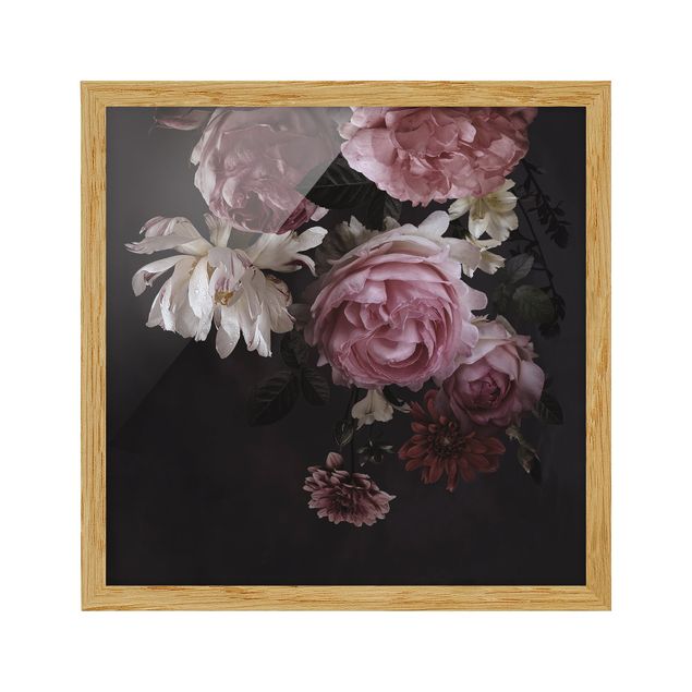 Billeder blomster Pink Flowers On Black Vintage