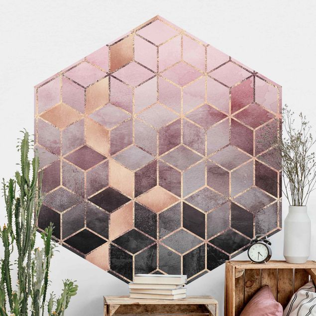 Geometrisk tapet Pink Gray Golden Geometry