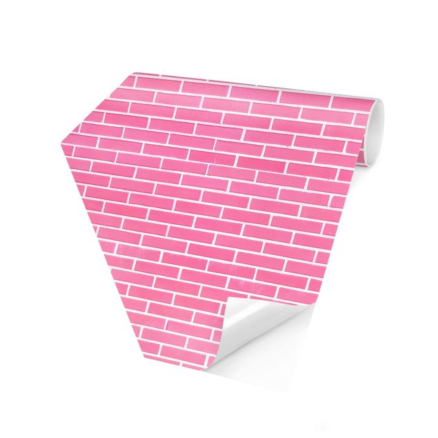 Sekskantede Tapeter Pink Brick Wall