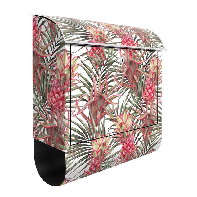 Postkasser blomster Red Pineapple With Palm Leaves Tropical