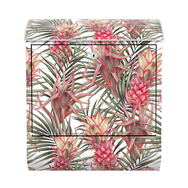 Postkasser lyserød Red Pineapple With Palm Leaves Tropical