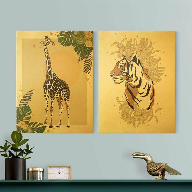 Billeder tiger Safari Animals - Giraffe And Tiger