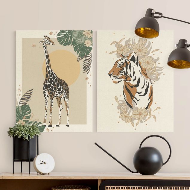 Billeder tiger Safari Animals - Giraffe And Tiger