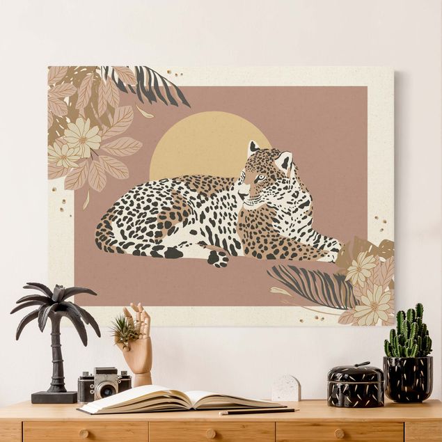 Billeder på lærred blomster Safari Animals - Leopard At Sunset
