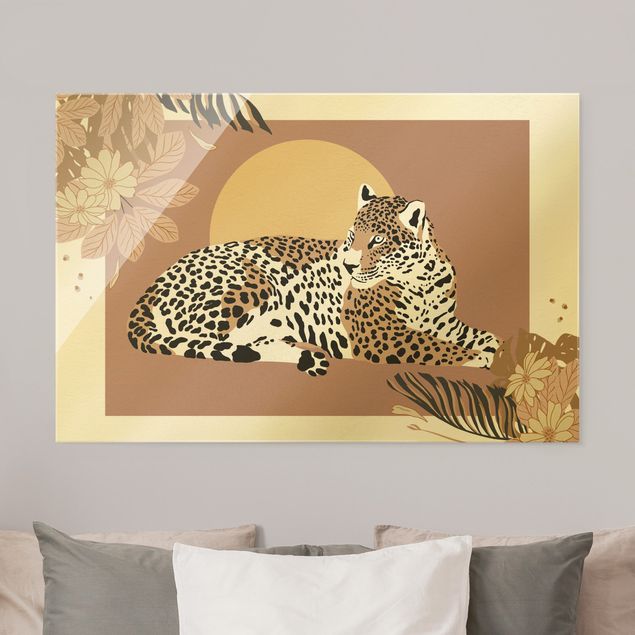 Glasbilleder blomster Safari Animals - Leopard At Sunset
