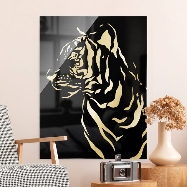 Glasbilleder sort og hvid Safari Animals - Portrait Tiger Black