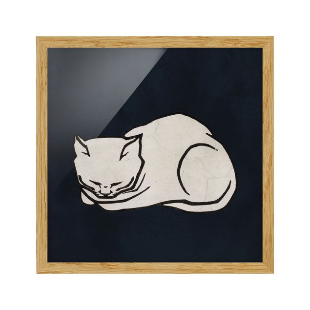 Indrammede plakater dyr Sleeping Cat Illustration