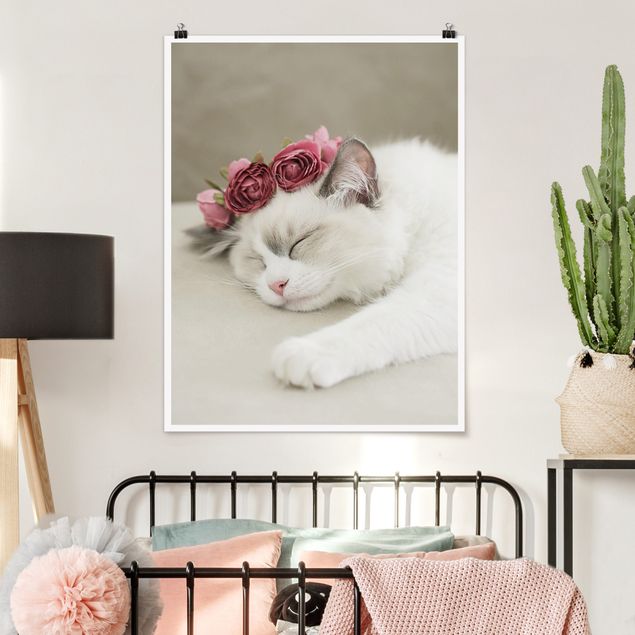 Børneværelse deco Sleeping Cat with Roses