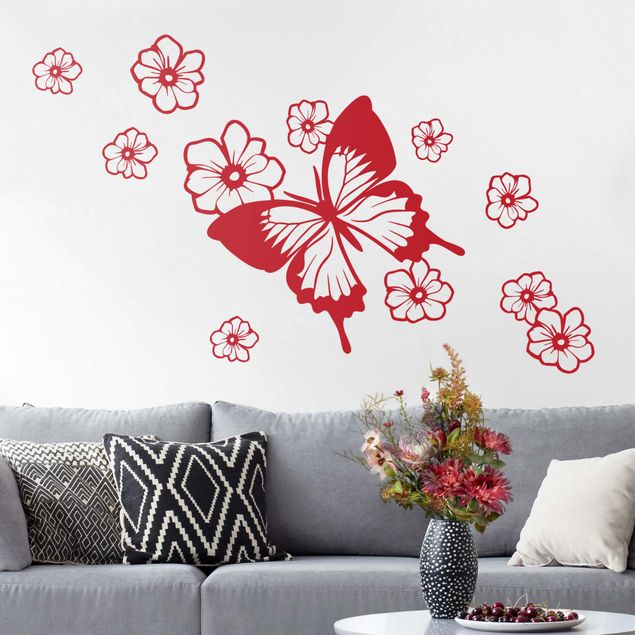Wallstickers sommerfugle Butterfly with blossoms