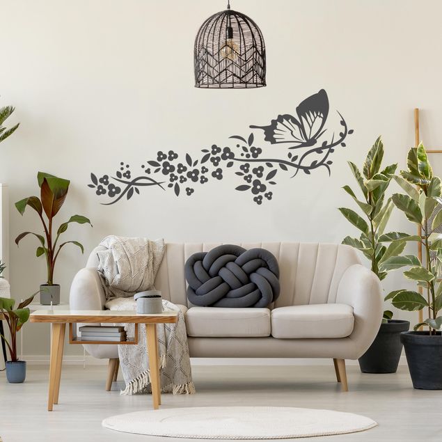 Wallstickers tendrils Flying Butterfly and Flower Tendrils