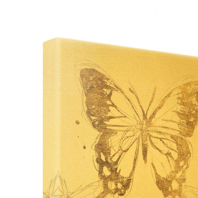Lærredsbilleder Compositions Of Butterflies Gold