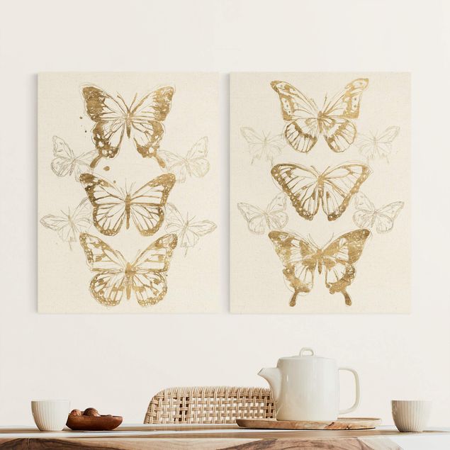 Billeder på lærred sommerfugle Compositions Of Butterflies Gold