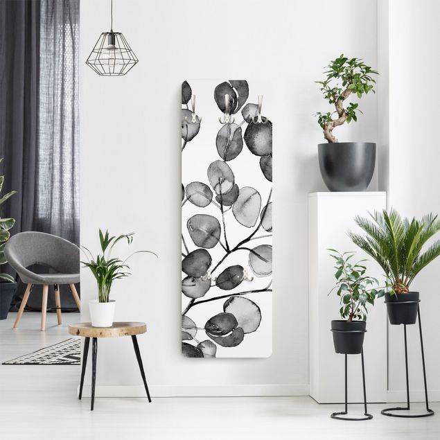 Knagerækker sort og hvid Black And White Eucalyptus Twig Watercolour