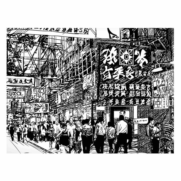 Billeder ordsprog Black And White Drawing Asian Street II