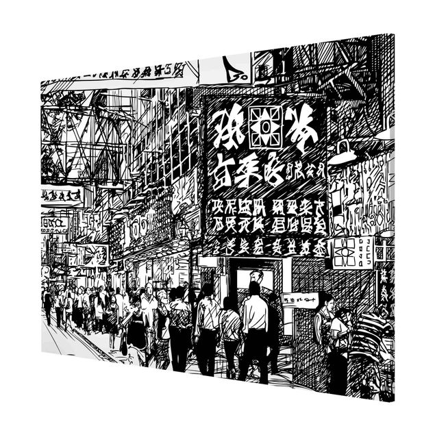 Billeder moderne Black And White Drawing Asian Street II