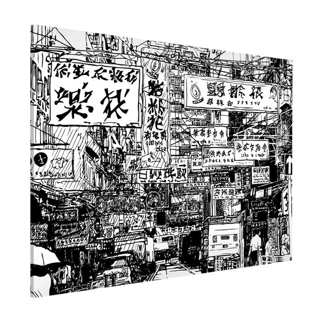 Magnettavler ordsprog Black And White Drawing Asian Street