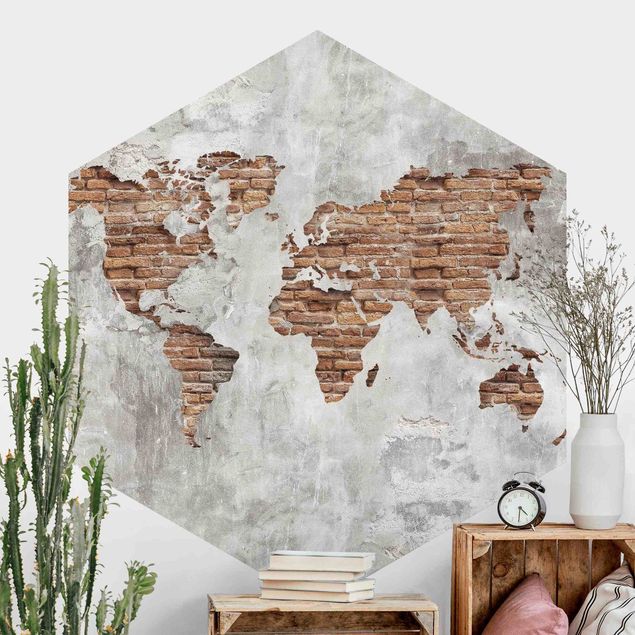køkken dekorationer Shabby Concrete Brick World Map