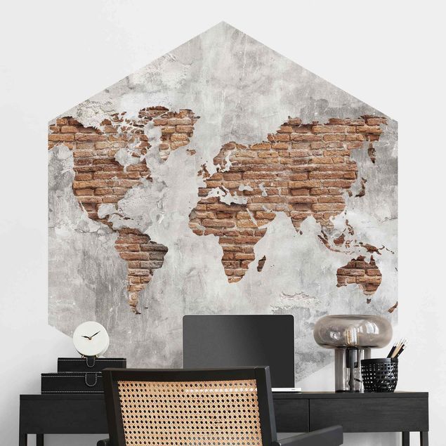 Mursten tapet Shabby Concrete Brick World Map