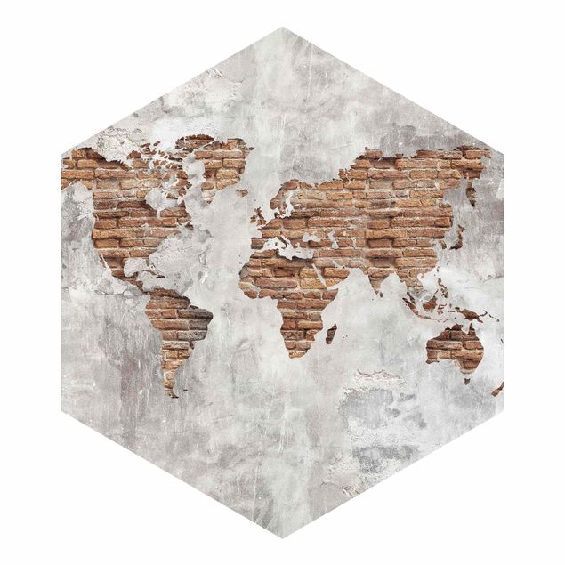 Tapet rød Shabby Concrete Brick World Map