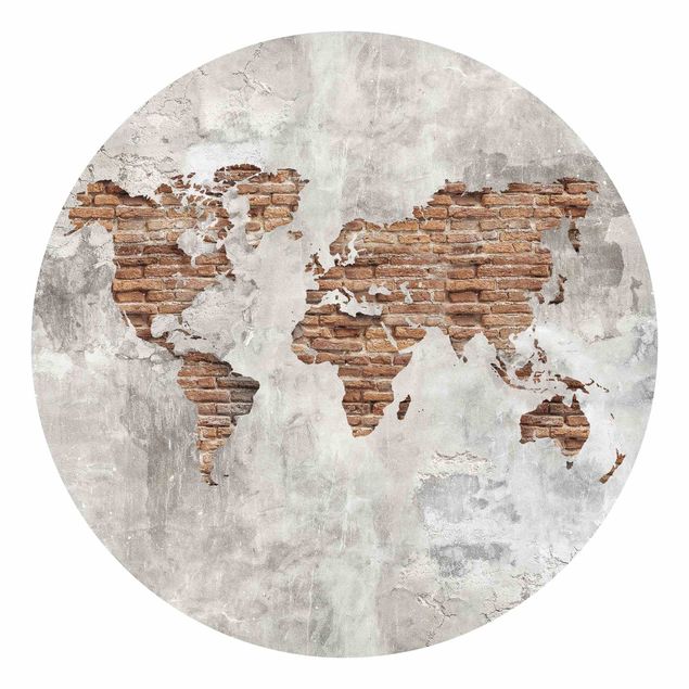 Tapet industriel Shabby Concrete Brick World Map