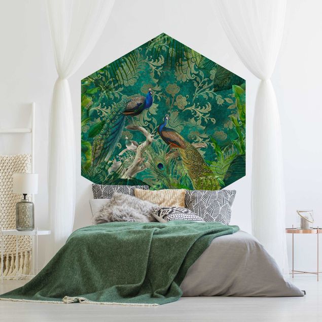 Blomster tapet Shabby Chic Collage - Noble Peacock II