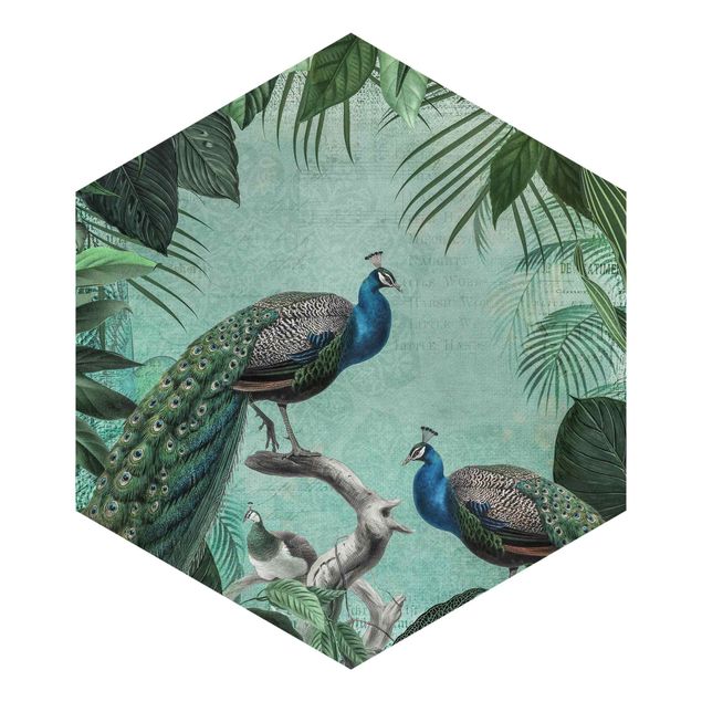 Tapet turkis Shabby Chic Collage - Noble Peacock