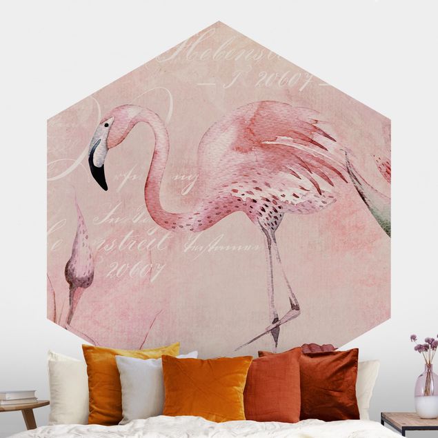 Tapet flamingo Shabby Chic Collage - Flamingo