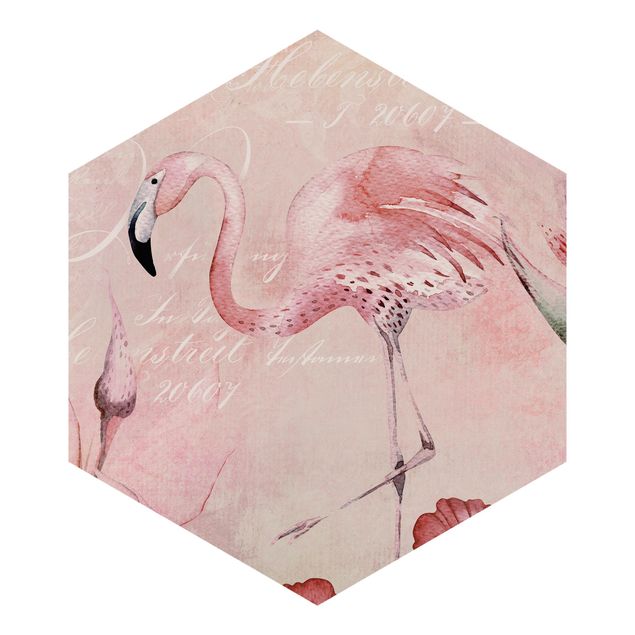 Tapet vintage Shabby Chic Collage - Flamingo