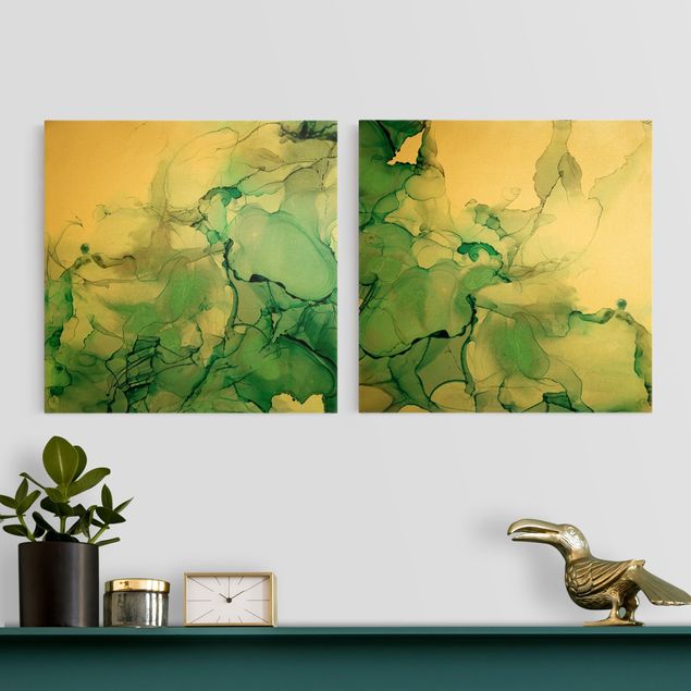 Billeder på lærred abstrakt Emerald Green Storm Set