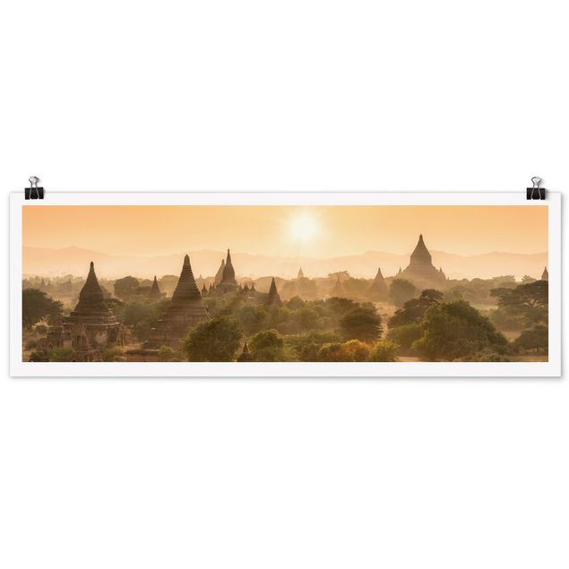 Plakater arkitektur og skyline Sun Setting Over Bagan