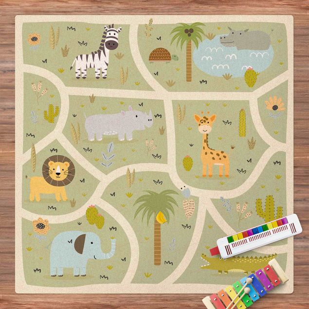Kork måtter Playoom Mat Safari - So Many Different Animals