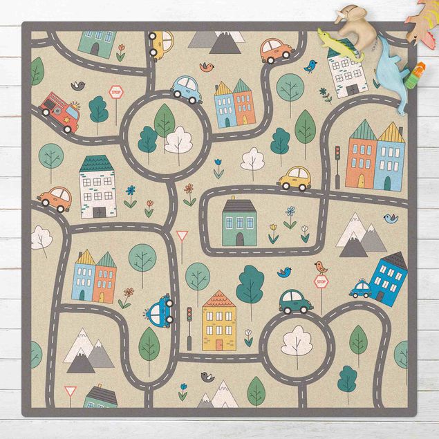 Børneværelse deco Playoom Mat City Traffic- Out And About With The Car