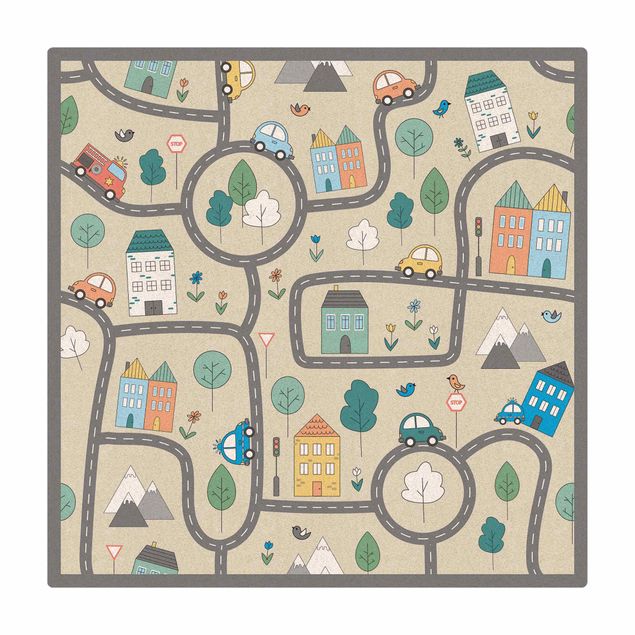 Store tæpper Playoom Mat City Traffic- Out And About With The Car