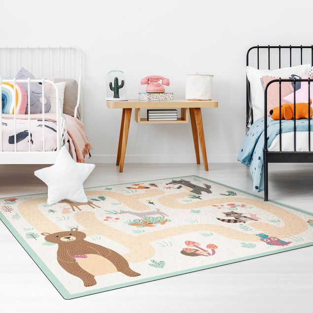 moderne tæppe Playoom Mat Forest Animals - Friends On A Forest Path