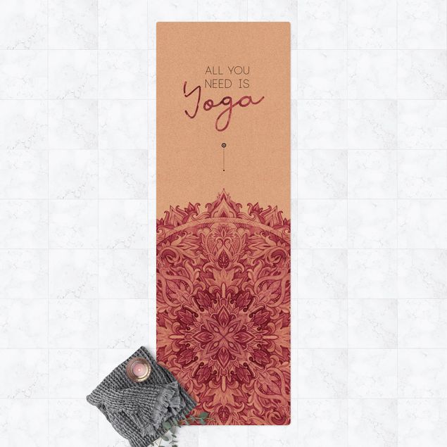 Kork måtter Text All You Need Is Yoga Red