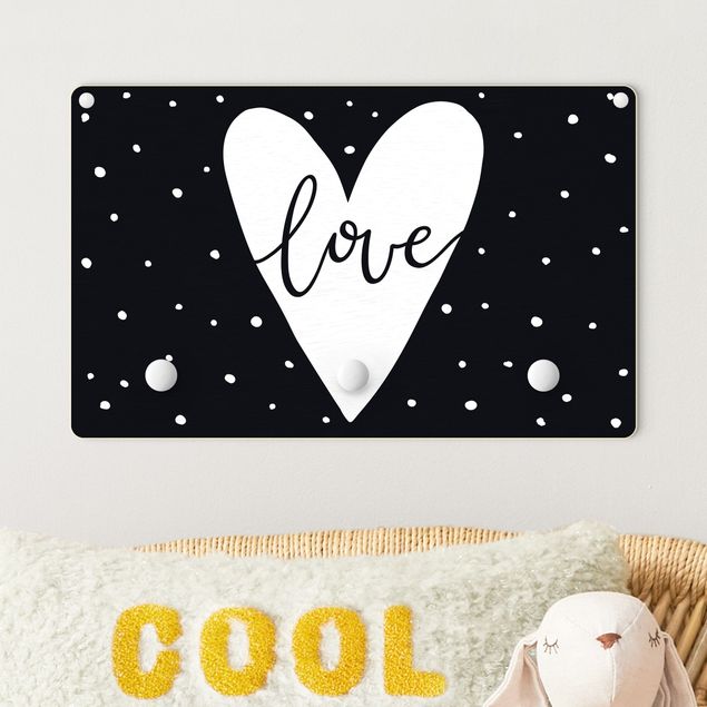 Børneværelse deco Text Love With Heart With Dots Black And White