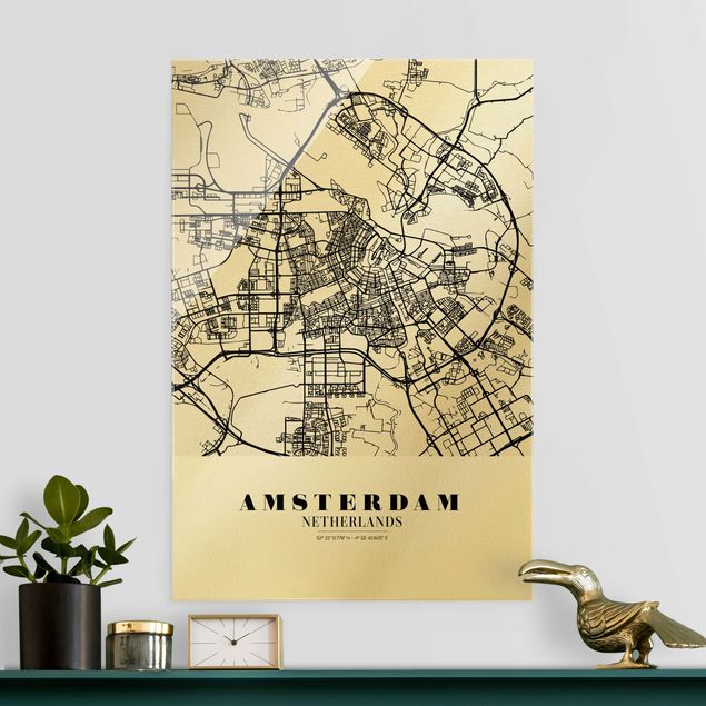 Glasbilleder arkitektur og skyline Amsterdam City Map - Classic