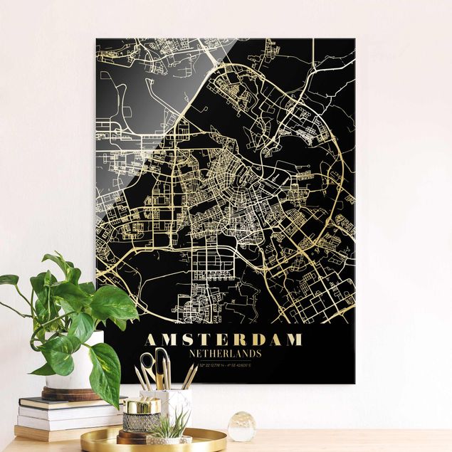 køkken dekorationer Amsterdam City Map - Classic Black